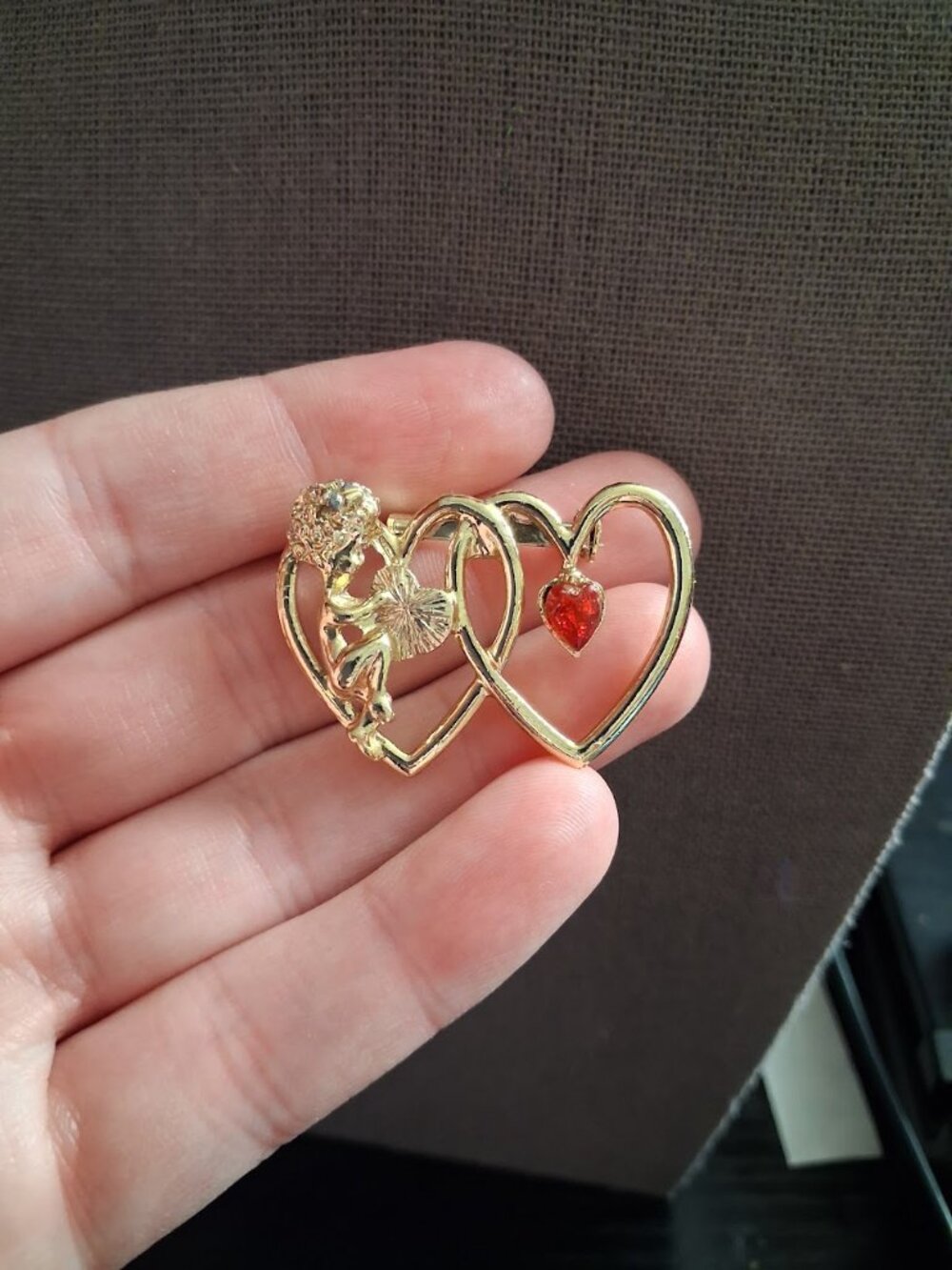 Double Heart Angel brooch